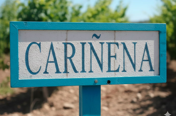 Cartel de Cariñena en los viñedos de la Denominación de Origen