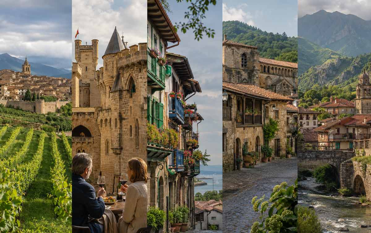Medieval towns of northern Spain with vineyards mountains and historic streets