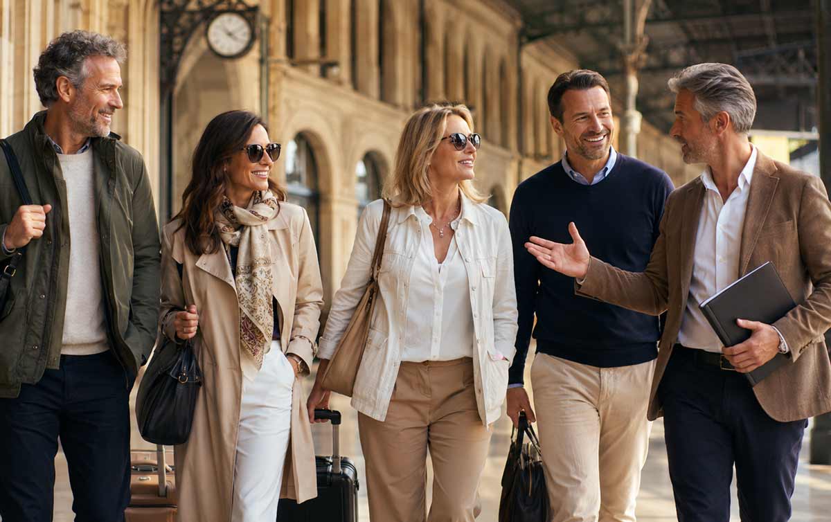 International travelers on a private cultural journey connecting Madrid, Zaragoza and Barcelona.