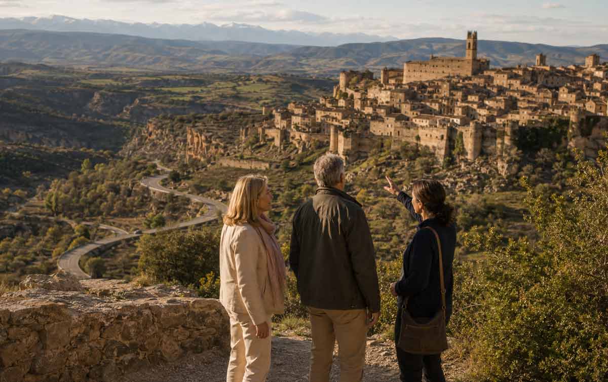 Medieval town and dramatic landscape in Aragón Spain