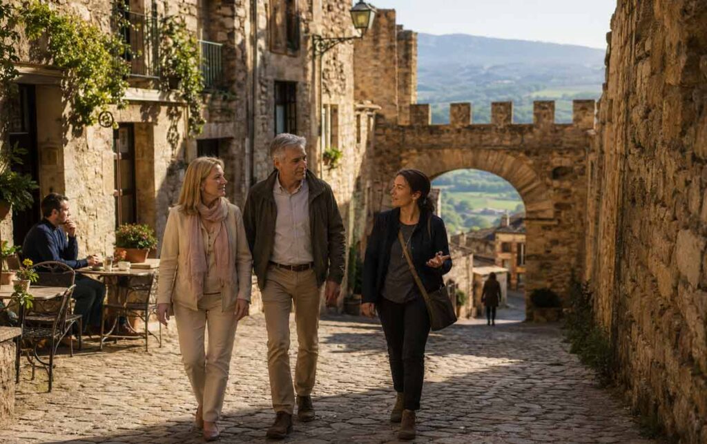 Couple exploring a medieval town in Spain at a relaxed pace with a private guide