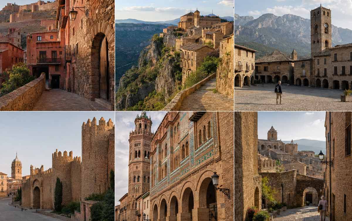 Pueblos medievales de Aragón con murallas, Pirineos, arquitectura mudéjar y paisajes históricos
